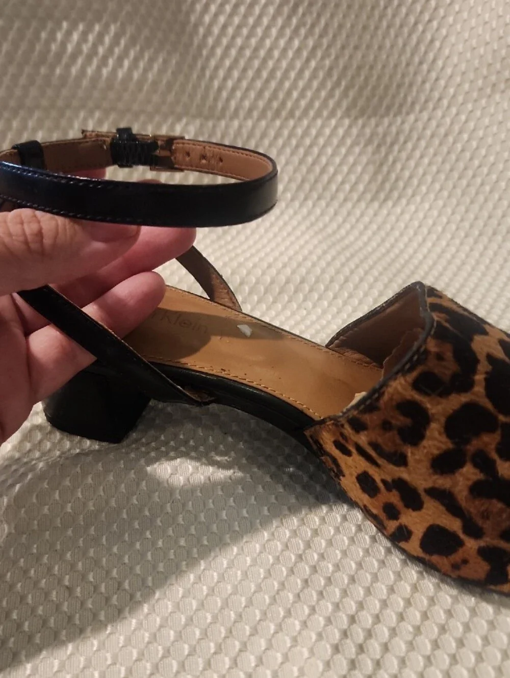 Calvin Klein Leopard Print Pointed Ankle-Strap Flats - Tan & Black